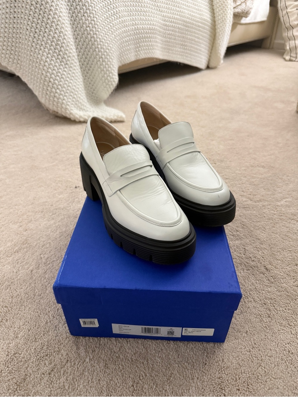 Women’s White Leather Chunky Platform Loafers